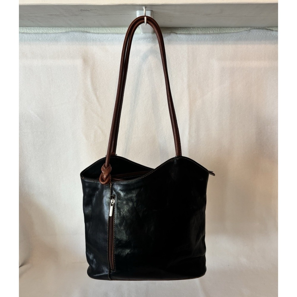 Florence Black and Brown Accents Leather Convertible Backpack Shoulder Bag
